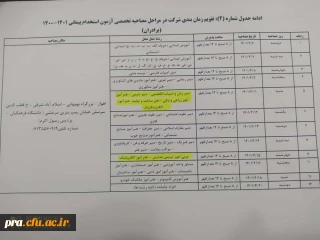 اصلاحیه تقویم زمان شرکت در مصاحبه تخصصی پذیرفته شدگان چند برابر ظرفیت آزمون استخدام پیمانی(1400/1401)